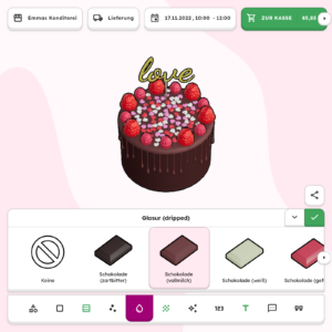 Torte in der Kuchen App: Liebestorte, Verlorbungstorte (Schokolade)